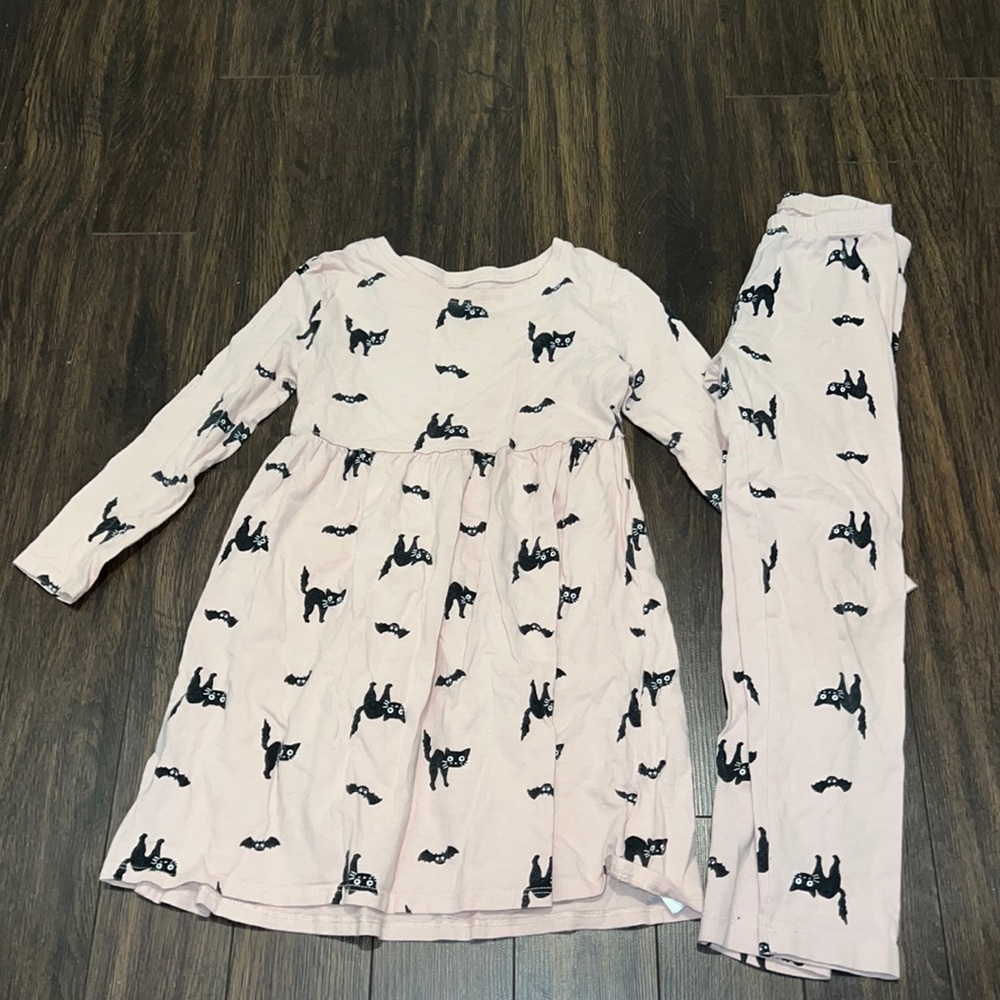 5T Old Navy Dress & Leggings Pale Pink with Black Cats